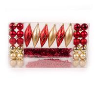 WeRChristmas 32-Piece Deluxe Variety Christmas Tree Baubles Decoration Pack with Tinsel and Beads, Red/Gold