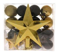 WeRChristmas 42-Piece Baubles Decoration Pack with Tree Topper and Garland, Gold/ Black