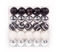 WeRChristmas 50-Piece Deluxe Variety Christmas Tree Baubles Decoration Pack, Black/Silver