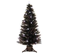 WeRChristmas 6 ft Pre-Lit Multi-Colour Fibre Optic Christmas Tree with 40 LED White Stars and Topper, Black