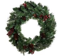 WeRChristmas 60 cm Natural Cones and Berries Decorated Pre-Lit Wreath Christmas Decoration Illuminated with Warm LED Lights, White