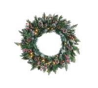 Werchristmas 60 Cm Pre-Lit Snow-Flocked Mixed-Tip Artificial Christmas Wreath With Pinecones And Berries, 40 Warm White Leds