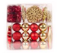 WeRChristmas 60-Piece Deluxe Variety Christmas Tree Baubles Decoration Pack with Tinsel and Beads, Red/Gold
