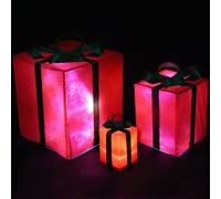 WeRChristmas 7/15/ 22 cm Pre-Lit LED Christmas Decoration Gift boxes Illuminated with Lights, Set of 3, Red/Green