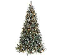 WeRChristmas 7 ft Pre-Lit Scandinavian Blue Spruce Pine Cone and Berry Christmas Tree with 400 Warm White LED Lights/ 8 Setting Controller/ Easy Build Hinged Branches