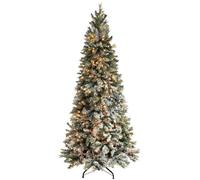 WeRChristmas 7 ft Slim Snow Flocked Spruce Pre-Lit Multi-Function Christmas Tree with 400 Warm White LED Lights/ 8 Setting Controller/Easy Build Hinged Branches