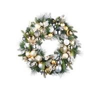 Werchristmas 76 Cm Pre-Lit Artificial Christmas Wreath With Silver And Gold Baubles, 60 Warm White Leds