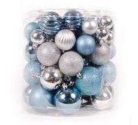 WeRChristmas 80-Piece Deluxe Variety Christmas Tree Baubles Decoration Pack, Blue/Silver