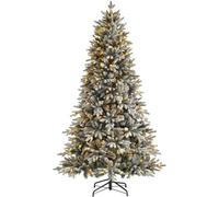 WeRChristmas 8Ft Pre Lit Slim Snow Flocked Christmas Tree With 600 Leds And 8 Light Settings