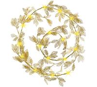 WeRChristmas 9 ft Pre-Lit Garland with 54-LED Lights Christmas Decoration, Gold Leaf/ Warm White