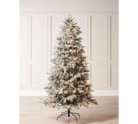 WeRChristmas 9ft Pre Lit Christmas Tree Snow Flocked, Slim, 700 LEDs | Over 2,200 Tips, 700 LEDs, 8 Light Settings, Slim 142cm Base, Prelit Snow Flocked Christmas Tree 9ft, 2.7m