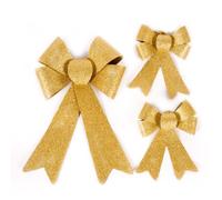 WeRChristmas Christmas Decoration Glitter Bows - 15 x 14 x 14 cm, Gold, Set of 2
