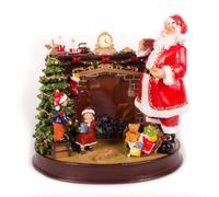 WeRChristmas Christmas Musical Animated Santa and Fire Place Scene with Flame Effect, 25 cm - Multi-Colour