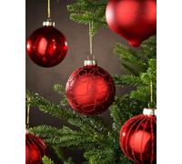 WeRChristmas Christmas Red Glass Christmas Baubles, 6 Pack, 10 Cm