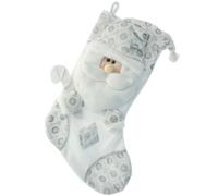 WeRChristmas Christmas Stocking with 3D Santa Claus Head Decoration, 48 cm - Silver/White