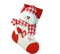 WeRChristmas Christmas Stocking with 3D Snowman Head Decoration in Tartan, 48 cm - Red/White