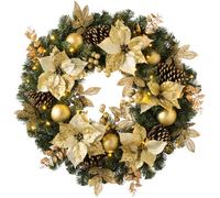 Werchristmas Cream And Gold Pre-Lit Extra Thick Wreath 76 Cm