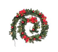 WeRChristmas Decorated Pre-Lit Multi-Function Garland with 40 Warm White LED Lights, Red/Gold, 9 feet