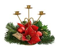 WeRChristmas Decorated Triple Tape Candle Holder Table, 22 cm - Red/Gold