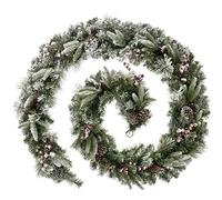 WeRChristmas Extra Thick Mixed Pine Snow Flocked Garland with Cones and Berries Christmas Decoration, Green/White, 9 feet