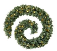 WeRChristmas Extra Thick Pre-Lit Multi-Function Garland with 80 Warm LED Lights, Natural, 9 feet
