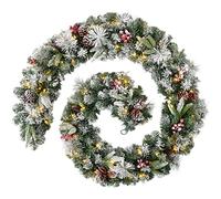 WeRChristmas Extra Thick Pre-Lit Multi-Function Garland with 80 Warm LED Lights, Snow Flocked, 9 feet