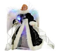 WeRChristmas Fibre Optic Christmas Tree Top Topper Angel with Feather Wings, 25 cm - Black/Silver