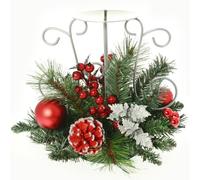 WeRChristmas Frosted Decorated Table Centre Piece with Single Pillar Candle Holder, 22 cm - Red