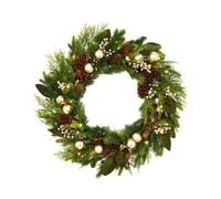 Werchristmas Green Pre-Lit Mixed Tip Wreath Pinecones And Berries 76 Cm