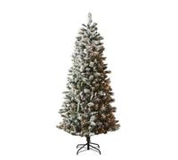 Werchristmas Green Pre-Lit Slim Snow Flocked Spruce Christmas Tree 7 Ft