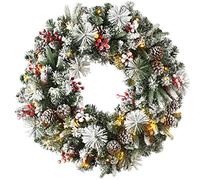 WeRChristmas Luxury Pre-Lit Snow Flocked Wreath with 50 LED Lights & Timer Function, Multi-Colour, 2.5 feet/75cm