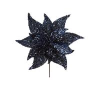 WeRChristmas Navy Sequin Artificial Poinsettia Flower, 30cm