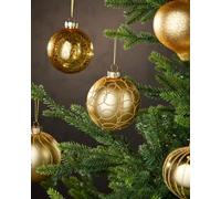 WeRChristmas Pale Gold Glass Christmas Baubles, 6 Pack, 10 Cm