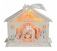 WeRChristmas Pre-Lit Christmas Wooden Nativity Scene Decoration Illuminated with Warm LED, 18 cm - Multi-Colour