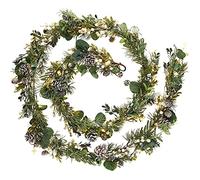 WeRChristmas Pre-Lit Decorated Eucalyptus Garland, 55 Warm White LED Lights, Green, 9 ft / 2.7 m