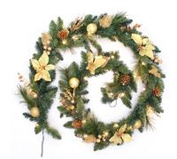 WeRChristmas Pre-Lit Decorated Garland Christmas Decoration Illuminated with 40-LED Lights, Cream/Gold, 9 feet (2.7 m)