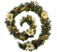 WeRChristmas Pre-Lit Decorated Garland Illuminated with 40 Cold White LED Lights, 9 feet - Gold/Cream