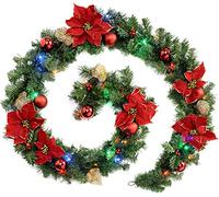 WeRChristmas Pre-Lit Decorated Garland Illuminated with 40 Multi-Colour LED Lights, 9 feet - Red/Gold