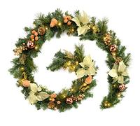 WeRChristmas Pre-Lit Decorated Garland Illuminated with 40 Warm White LED Lights, Copper/Gold, 9 feet