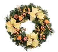 WeRChristmas Pre-Lit Decorated Wreath Christmas Decoration Illuminated with 20 Warm White LED Lights, 60 cm - Copper/Gold