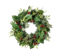 WeRChristmas Pre-Lit Eucalyptus and Berry Decorated Wreath with LED Lights, Green, 60 cm