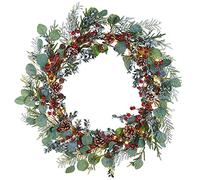 WeRChristmas Pre-Lit Eucalyptus Wreath & Berry, 50 Warm White LED Lights,Green,76 cm,WRC-10150