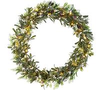 WeRChristmas Pre-Lit Frosted Mistletoe Wreath, 50 Warm White LED Lights, Green, 76 cm