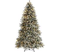 WeRChristmas Pre-Lit Full Bodied Snow Flocked Christmas Tree with 350 Chasing Warm LED Lights, Multi-Colour, 6 feet/1.8m