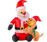 WeRChristmas Pre-Lit Inflatable Santa with Dog, Multi-Colour