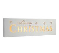 WeRChristmas Pre-Lit LED Merry Christmas Sign Decoration, Wood, White, 38 cm
