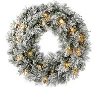 WeRChristmas Pre-Lit LED Snow Flocked Spruce Wreath Christmas Decoration, Plastic, White, 60 cm