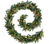 WeRChristmas Pre Lit Natural Pine Christmas Garland with 40 Chasing Warm LED Lights, Multi-Colour, 9 feet/2.7m