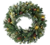 WeRChristmas Pre Lit Natural Pine Christmas Wreath with 20 Chasing Warm LED Lights, Multi-Colour, 2 feet/60cm