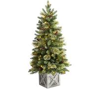 WeRChristmas Pre Lit Natural Pine Potted Christmas Tree with 50 Chasing Warm LED Lights, Multi-Colour, 3.5 feet/1.05m